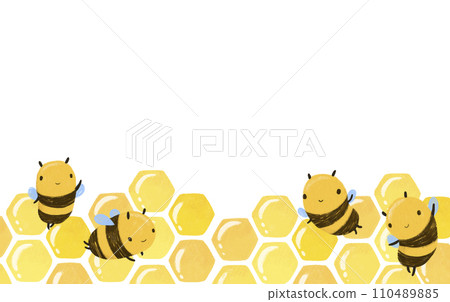 Cute Honey Bee illustration with honey comb. Bright frame Cute Honey Bee illustration with honey comb. Bright frame 110489885