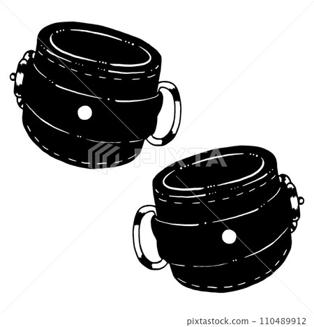 BDSM hand drawn cuffs in black and white colors. White background BDSM hand drawn cuffs in black and white colors. White background 110489912