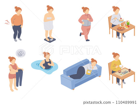 身材豐滿的女人的等距插圖 110489991