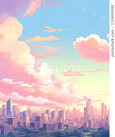 City skyline anime style AI image 110489992