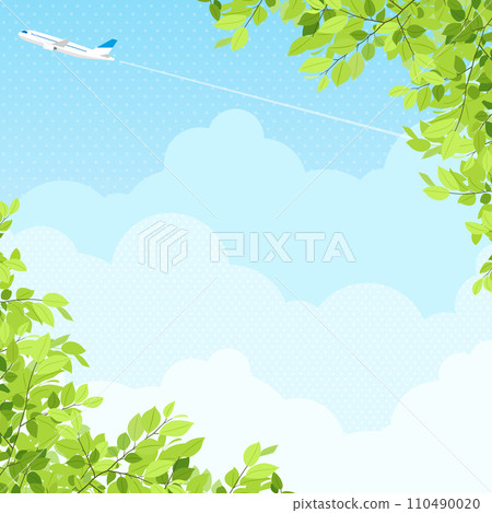 飛機在清新的綠色和藍天中飛行背景材料（方形） 110490020