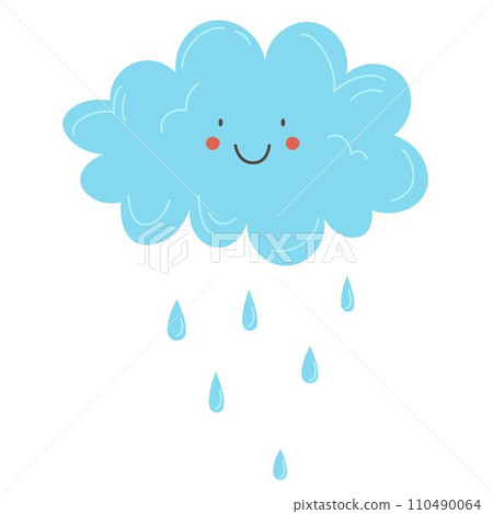 Positive cloud vector illustration in flat style. Sticker cloud with rain. Cloud icon isolated on white background 110490064