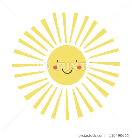 Positive sun vector illustration in flat style. Sticker sun emoticon. Sun icon isolated on white background Positive sun vector illustration in flat style. Sticker sun emoticon. Sun icon isolated on white background 110490065