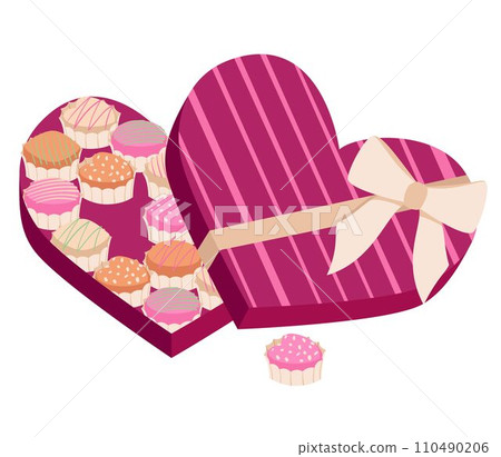 Valentines day chocolate candy heart box vector illustration. Chocolates with different designs. Valentine's day gift Valentines day chocolate candy heart box vector illustration. Chocolates with different designs. Valentine's day gift 110490206
