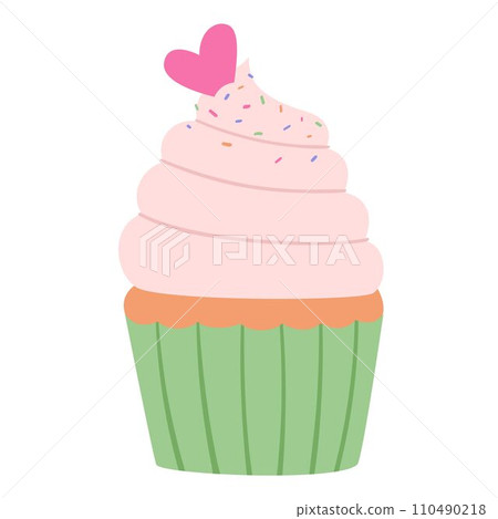 Festively decorated cupcakes for Happy Valentines Day. Vector cartoon style illustration of sweet cupcake. 110490218