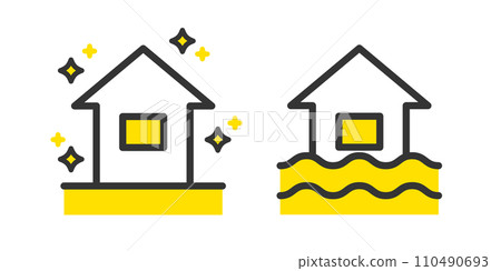 新建房屋和被水淹沒的房屋 110490693