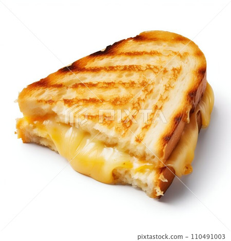 Golden Cheese Toasted Sandwich Isolated on White Background. Generative ai Golden Cheese Toasted Sandwich Isolated on White Background. Generative ai 110491003