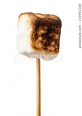 Marshmallow on Twig Toasted to Perfection Isolated on White Background. Generative ai 110491100