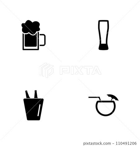 Alcoholic - a set of black four solid icons isolated on a white background 110491206