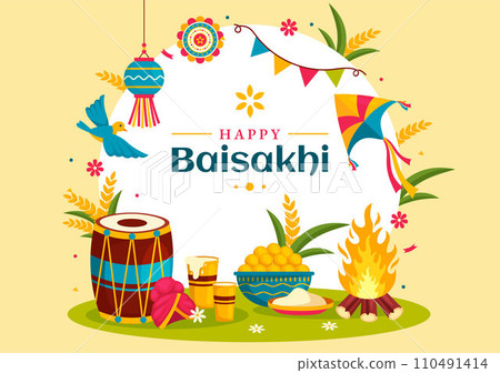 Happy Baisakhi Vector Illustration of Vaisakhi Punjabi Spring Harvest Festival of Sikh Celebration with Drum and Kite in Holiday Cartoon Background Happy Baisakhi Vector Illustration of Vaisakhi Punjabi Spring Harvest Festival of Sikh Celebration with Drum and Kite in Holiday Cartoon Background 110491414