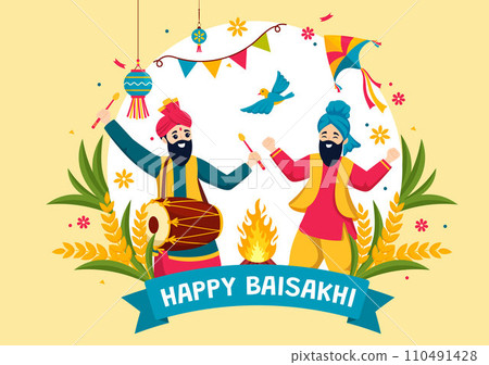 Happy Baisakhi Vector Illustration of Vaisakhi Punjabi Spring Harvest Festival of Sikh Celebration with Drum and Kite in Holiday Cartoon Background Happy Baisakhi Vector Illustration of Vaisakhi Punjabi Spring Harvest Festival of Sikh Celebration with Drum and Kite in Holiday Cartoon Background 110491428