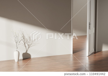 Interior with a warm atmosphere where you can enjoy calm relaxation with bright sunlight shining through. 110491442