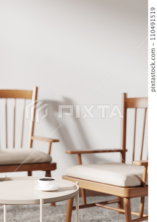 Interior with a warm atmosphere where you can enjoy calm relaxation with bright sunlight shining through. 110491519