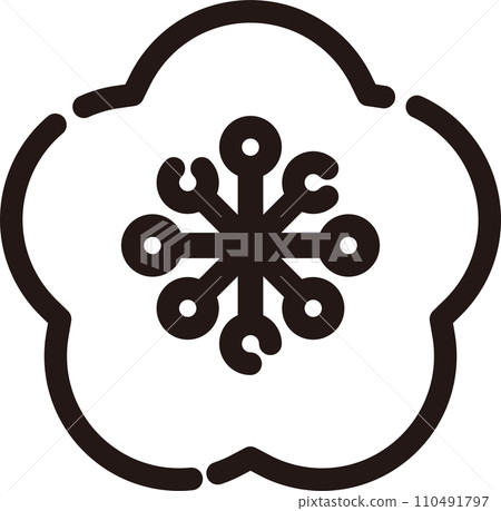 Flower plum icon treatment pictogram logo cute simple line drawing illustration material 110491797