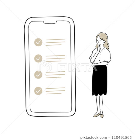 Beautiful woman checking the checklist displayed on her smartphone 110491865