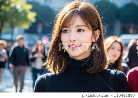 行走在城市中的年輕女子（AI 生成的圖像） 110491890