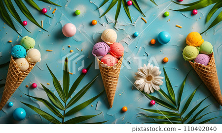 AI-generated content. Ice cream bright background.  110492040