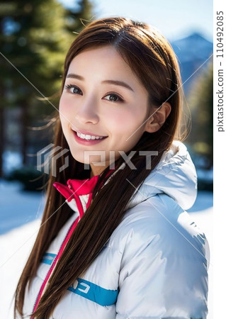 A woman turning around in the snow (AI generated image) A woman turning around in the snow (AI generated image) 110492085