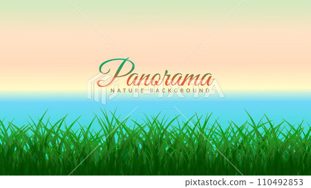 Ocean and morning sky beyond the grass. Morning natural scenery background design Ocean and morning sky beyond the grass. Morning natural scenery background design 110492853