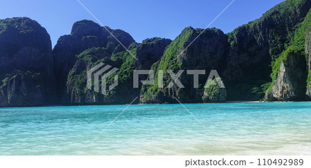 Maya Bay Beach tourist destination on Phi Phi Island in Thailand 110492989