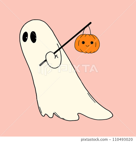 Very cute little ghost isolated clip art hand drawn illustration. Baby print for Halloween celebration. Stock vector illustration for kids products design. 110493020