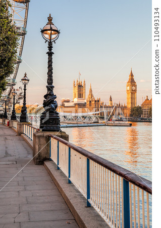Waterfront against Big Ben with Thames river in London, England, UK 110493134