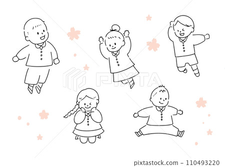 一個穿著制服的孩子的線畫 110493220