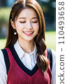 A smiling woman with her eyes closed (AI generated image) 110493658