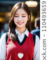 Young woman with red heart (AI generated image) 110493659