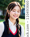 Schoolgirl smiling with eyes closed (AI generated image) 110493660