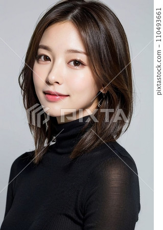 穿著黑色薄針織衫的美麗女人（AI 生成圖像） 110493661