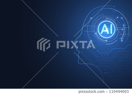 Artificial intelligence chipset on circuit board in futuristic concept technology artwork for web, banner, card, cover. Vector illustration 110494003