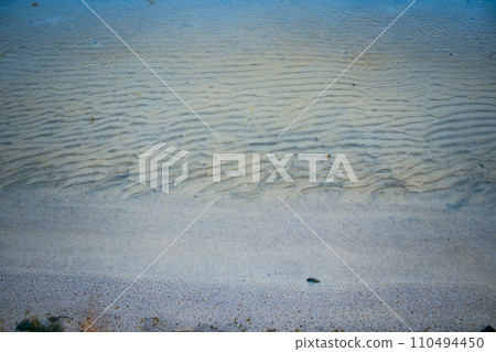 Close up white sand beach and waves concept photo. Country side resort. 110494450