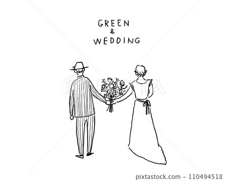 Bride and groom holding hands with text B 110494518