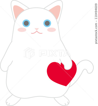 Dancing Cat_Valentine_Heart White cat held - Stock Illustration