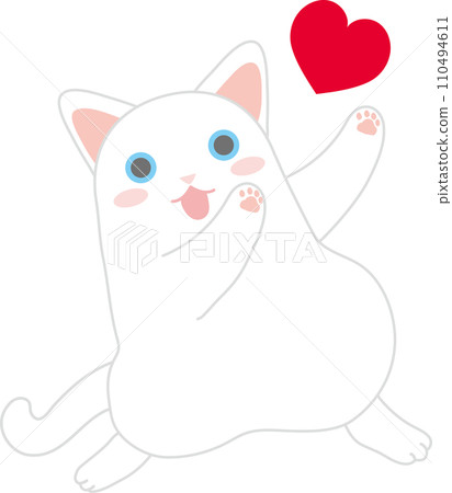 Dancing cat_Valentine_A white cat doing a wota dance with a heart on its face 110494611