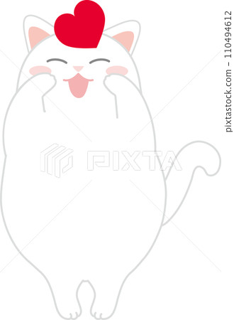 Dancing cat_Valentine_White cat rejoicing with a heart on its head 110494612