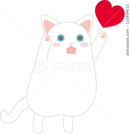 Dancing cat_Valentine_White cat jumping chasing a heart 110494613