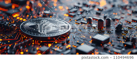 AI-generated content. Crypto currency concept - bitcoint on modern technology background 110494696