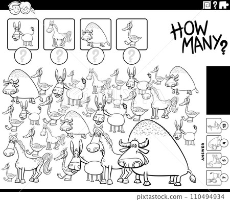 counting game with cartoon farm animals coloring page 110494934