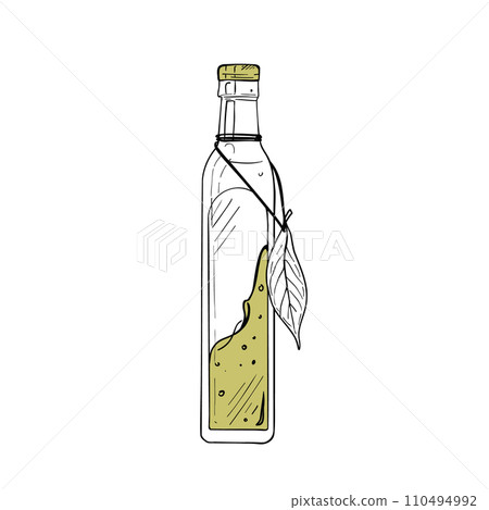 Bottle oil cream vector illustration. Glass container black outline graphic drawing. Cosmetic vegan food ink line contour avocado leaf. Food ink line contour. Healthy organic nature diet cook detox Bottle oil cream vector illustration. Glass container black outline graphic drawing. Cosmetic vegan food ink line contour avocado leaf. Food ink line contour. Healthy organic nature diet cook detox 110494992