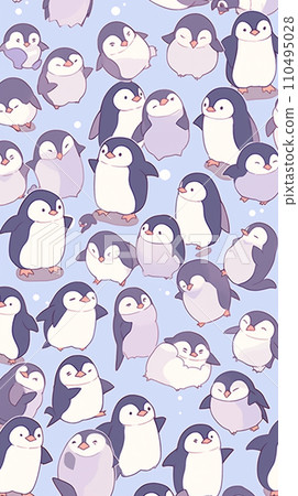 Cute penguin swarm illustration mobile wallpaper 110495028