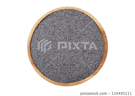Bowl of poppy seed isolated on white background Bowl of poppy seed isolated on white background 110495211