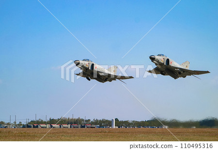 Two Air Self-Defense Force fighter jets take off F-4EJ Kai 110495316