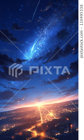 Night sky and comet anime style AI image 110495338