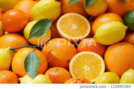 fresh ripe citrus fruits as background 110495360