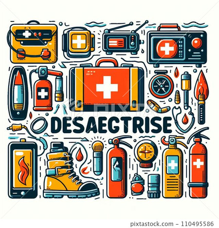 Illustration set to take with you during disasters and outdoors Illustration set to take with you during disasters and outdoors 110495586