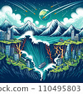 Illustration of earthquake disaster, disaster, tsunami, crack in the ground 110495803