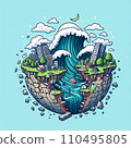 Illustration of earthquake disaster, disaster, tsunami, crack in the ground 110495805