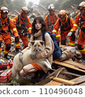 Rescue workers and rescue dogs provide disaster relief 110496048
